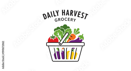 Grocery Basket Filled with Fresh Vegetables.