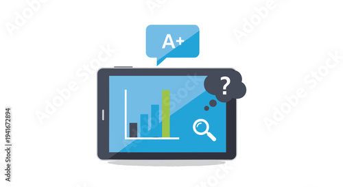 Vector tablet with graph and search icon