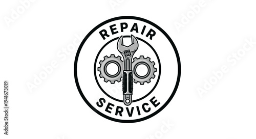 Repair Service Logo with Tools and Gears.