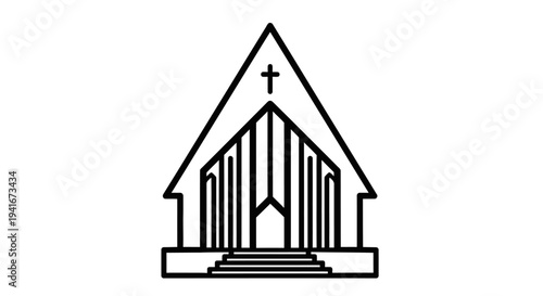 Simple Church Building Line Art Illustration.