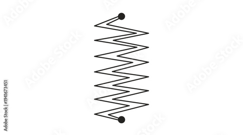 A simple black and white line drawing depicting a vertical zigzag spring with connection points at both ends.