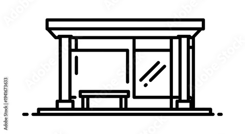 Simple Line Drawing of Bus Stop Shelter.