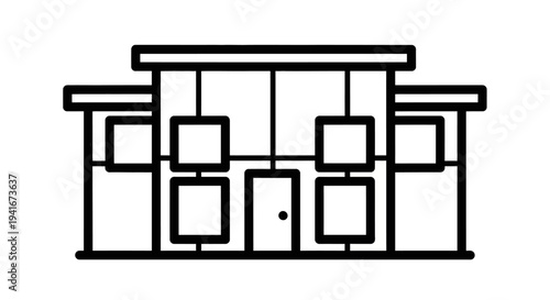 Simple Line Drawing of a Modern Building.