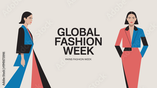 Two elegant women in modern outfits at a global fashion event in Paris