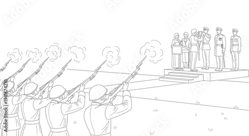 Firing Squad Execution Ceremony with Dignitaries on Dais