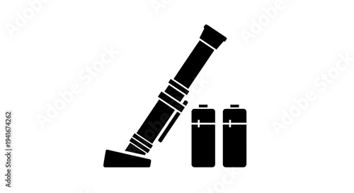 Flashlight and Batteries Icon: Portable Light Source and Power Supply