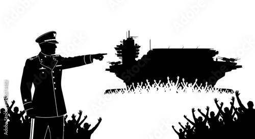 Military Commander Directs Aircraft Carrier Amidst Cheering Crowd