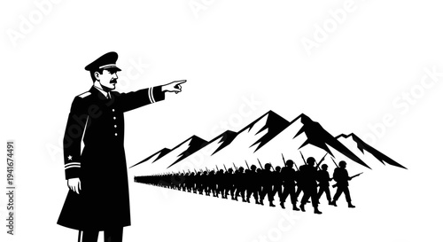 Military Commander Leads Army Through Mountainous Terrain