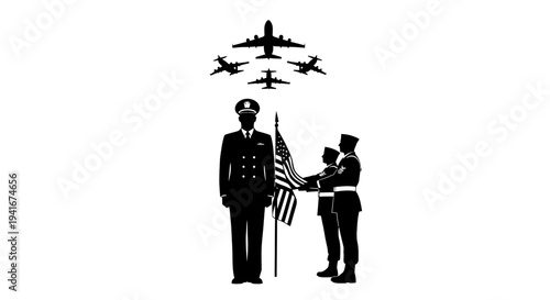 Military Honor Guard with American Flag and Jet Flyover