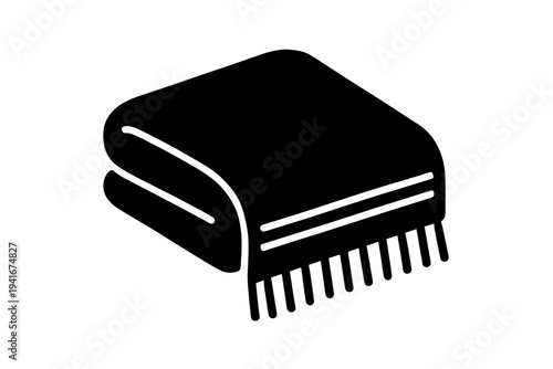 Folded blanket with fringes on white background for home decor and bedding icons flat vector icon