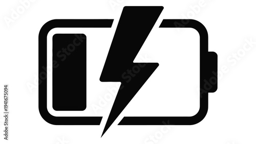 battery charging icon with lightning bolt representing energy power level, electricity charging status, technology device battery concept