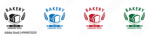 Modern bakery logo set with fresh bread and wheat icons on white background for branding