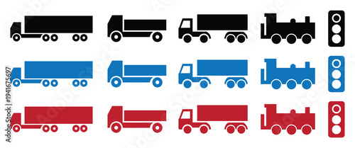Set of colorful transportation vehicles icons flat design isolated on white background vector illustration