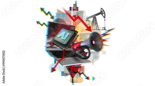 Vibrant collage of AI technology and industrial growth