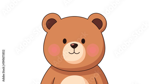 Adorable fluffy cartoon teddy bear with big brown ears and rosy cheeks, presenting a friendly and comforting presence for children.