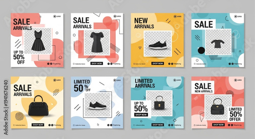Fashion Sale Social Media Post Templates with Clothing and Accessories.