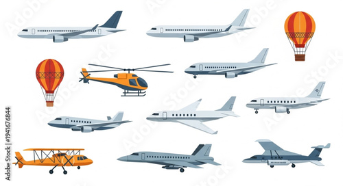 Collection of Various Aircraft and Air Transportation Vehicles.
