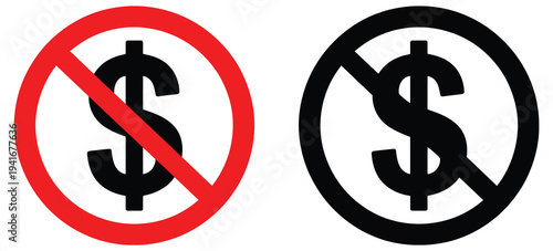No Cash Sign Vector Icon with Red and Black Circular Prohibition