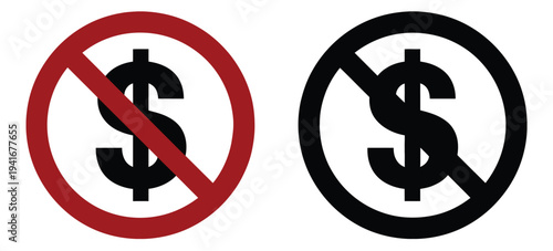No Money Symbol Prohibition Sign Red and Black Circle Vector Icon