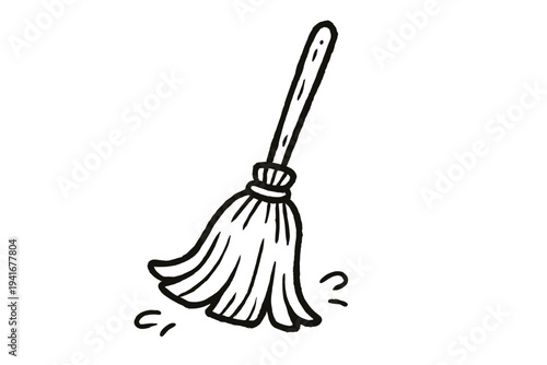 Small hand broom with curved bristles on floor for cleaning icon set flat vector icon