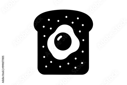 Slice of toast topped with a fried egg on white background for breakfast icon or menu graphic flat vector icon