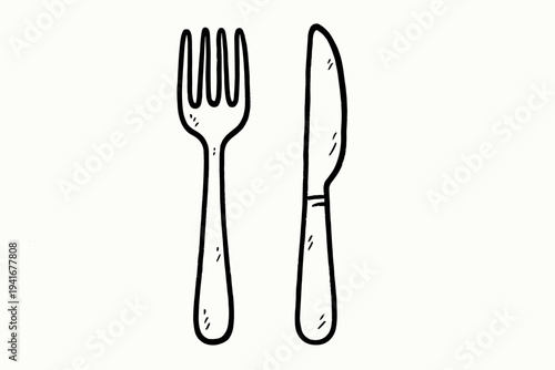 Fork and knife hand-drawn cutlery flat vector icon