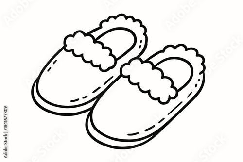 Pair of cozy fluffy slippers for home and bedroom comfort flat vector icon