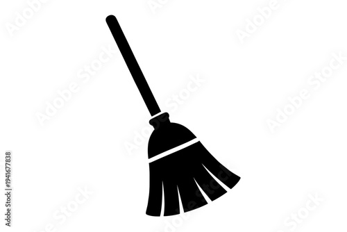 Classic angled broom silhouette for cleaning and household icons flat vector icon