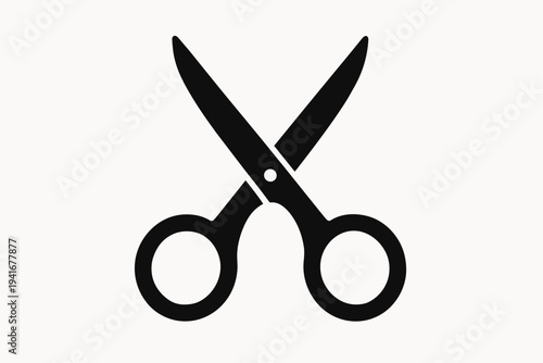 Black scissors icon with crossed blades and round handles for minimalist tool and craft flat vector icon
