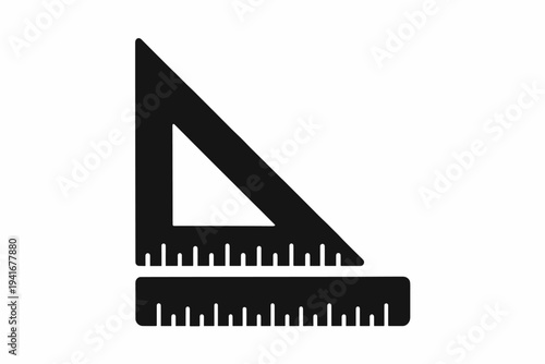 Set square and ruler icon for measurement and drafting tools flat vector icon