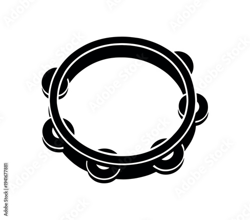 Round tambourine icon with jingles for music and percussion instrument flat vector icon