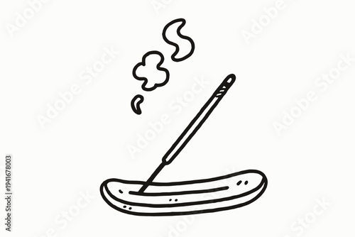 Incense stick resting on a small tray with curling smoke for meditation and spa icon flat vector icon