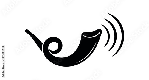 Shofar ram horn with sound waves flat vector icon for religious and ceremonial design