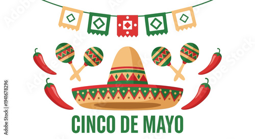 Vibrant Cinco de Mayo Celebration with Sombrero and Maracas.