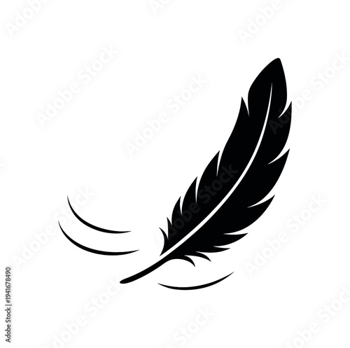 Single feather in motion suggesting lightness and flight flat vector icon