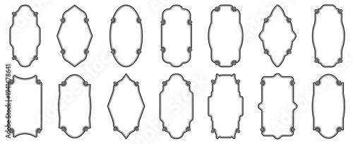 Decorative vintage label frames collection in thin line style. Elegant ornamental borders for badges, logos and typography layouts