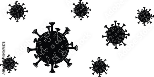 PrintBlack Virus and Bacteria Cell Vector Icon Set Representing Medical Research, Microscopic Pathogens, Disease Prevention, Infection Control, and Healthcare Science for Digital Media