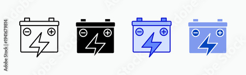 Battery Pack Icon Sheet Multiple Style Collection Isolated Vector