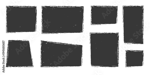 Text box frame crayon stamp rough grunge square, oval paint shape element. Brush vector frame rough rectangle box shape set. Vintage grunge boxes for collage, text, banner, sticker, poster design.