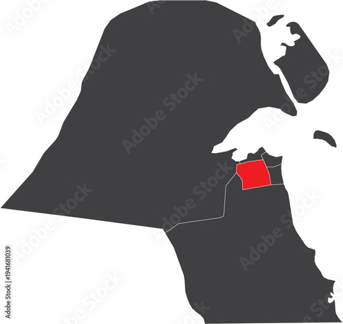 Farwaniya Governorate on Map of Kuwait Silhouette with Regions Vector Illustration