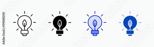 Light Emit Icon Sheet Multiple Style Collection Isolated Vector