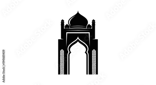 Islamic Architecture Silhouette with Dome Entrance.