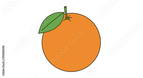 Simple orange fruit with green leaf and stem illustration