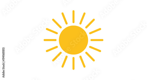 Simple yellow sun icon on white background, flat design