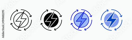 Cycle Power Icon Sheet Multiple Style Collection Isolated Vector