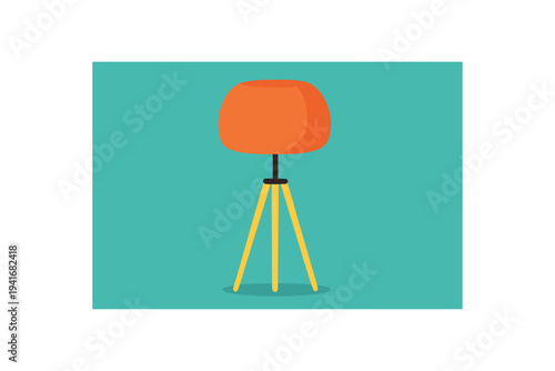A simple modern floor lamp with an orange rounded shade and yellow tripod legs set against a solid teal background, ideal for interior design mockups, icons, or product listings.
