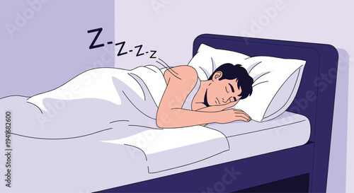 Man sleeping soundly and peacefully in a comfortable bed under warm covers, symbolizing rest and relaxation.