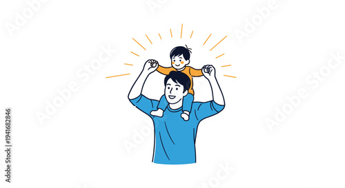 Happy father carrying his child on his shoulders, symbolizing fatherhood, family love, and joyful playtime together.
