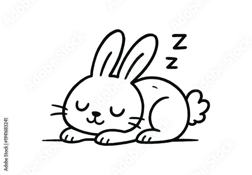 Sleeping bunny lying on its paws with closed eyes and little tail for kid-friendly background flat vector icon