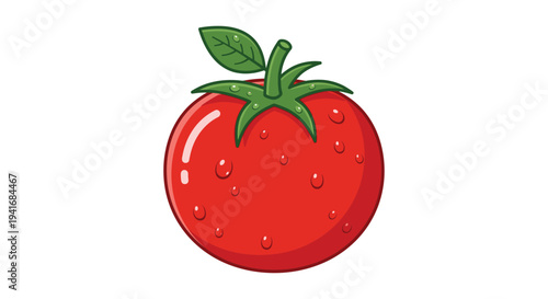 A vibrant cartoon style illustration of a perfectly ripe red tomato